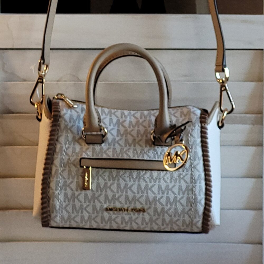$79 Michael Michael Kors Lt Cream/Sag Multi Ex-Small Signature Logo Satchel - Picture 6 of 8
